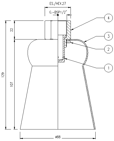 70: ½” BSP F ALUMINIUM DISCHARGE CONE X CO2 - 华业辉(北京)工业技术有限公司